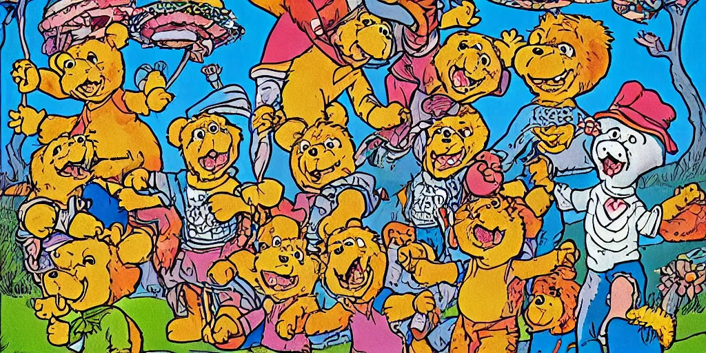 Image similar to grateful dead Berenstain bears, surrealism aesthetic, detailed facial expressions