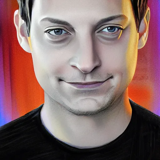 Image similar to portrait of tobey maguire, highly detailed, centered, solid color background, digital painting