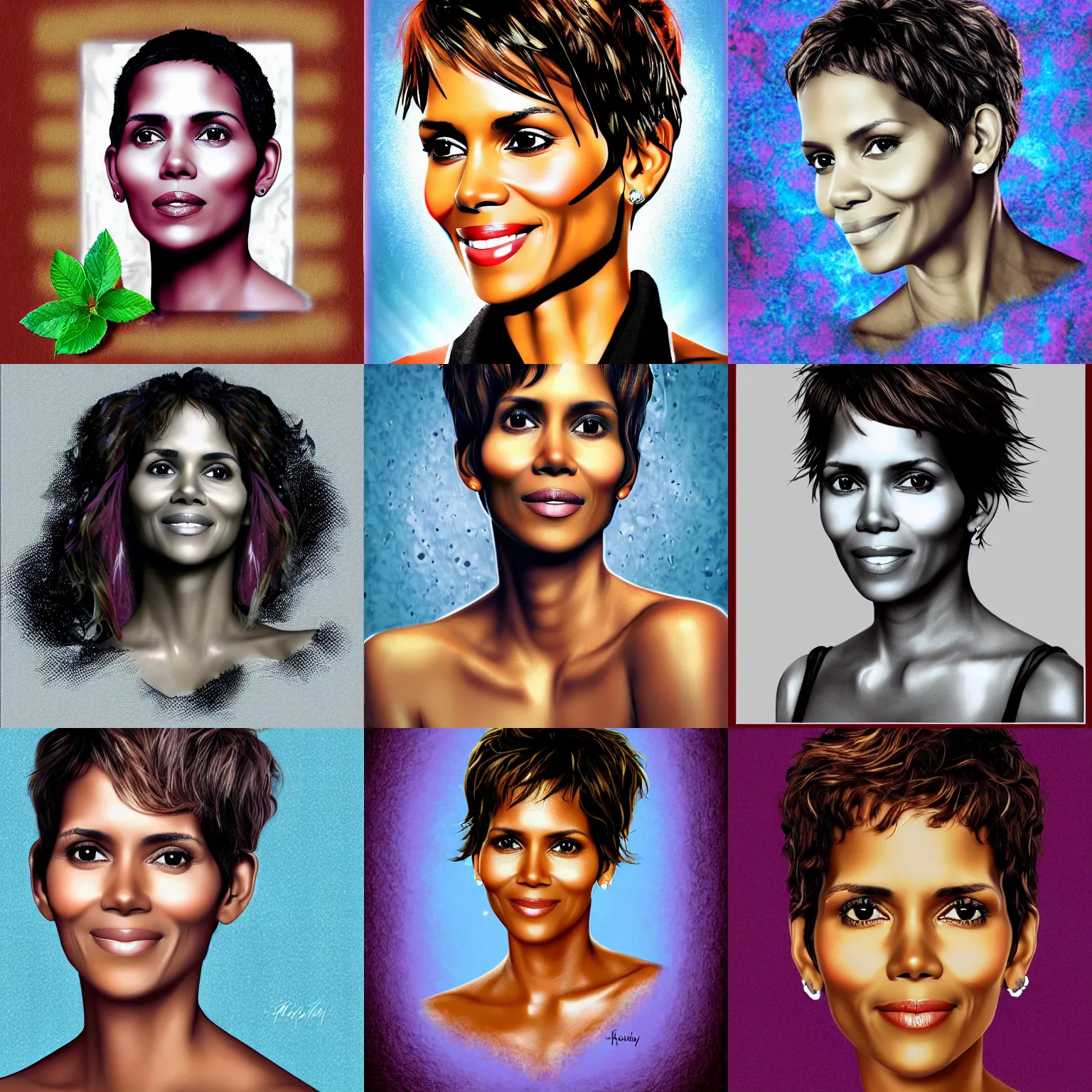 Prompt: a berry with the face of halle berry on it digital art