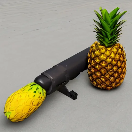 Prompt: product photo of a pineapple designed as a rocket weapon, highly detailed, balanced colors