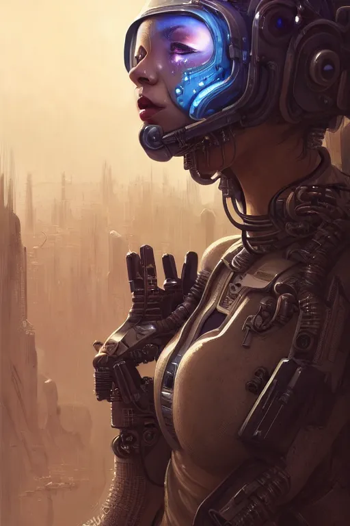 Image similar to ultra realistic style illustration, beautiful alluring nasa cyborg in an apocalyptic wasteland, gorgeous face, cyberpunk, sci - fi, fantasy, intricate, elegant, highly detailed, digital painting, artstation, concept art, smooth, sharp focus, illustration, art by mansik yang and rashed alakroka and simon stalenhag and wlop