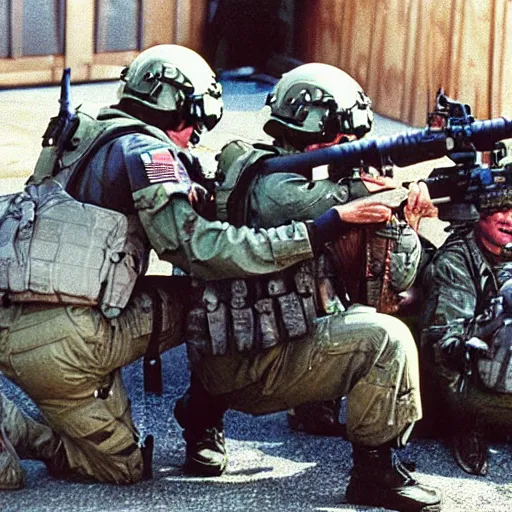 Image similar to 9 0 s seal team vbss, 1 9 9 0 s photography, realistic, military