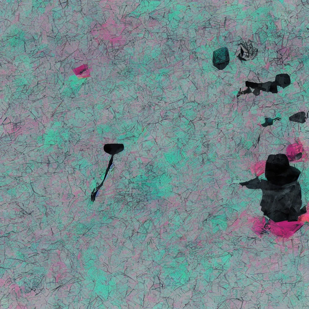 Prompt: pastel, minimal amazing composition, vaporwave, wow, Gertrude Abercrombie, minimalistic graffiti masterpiece, minimalism, 3d abstract render overlayed, black background, psychedelic therapy, trending on ArtStation, ink splatters, pen lines, incredible detail, creative, positive energy, happy, unique, negative space