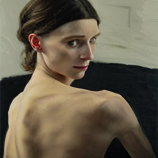 Image similar to high quality high detail painting by lucian freud, hd, portrait of rooney mara, photorealistic lighting