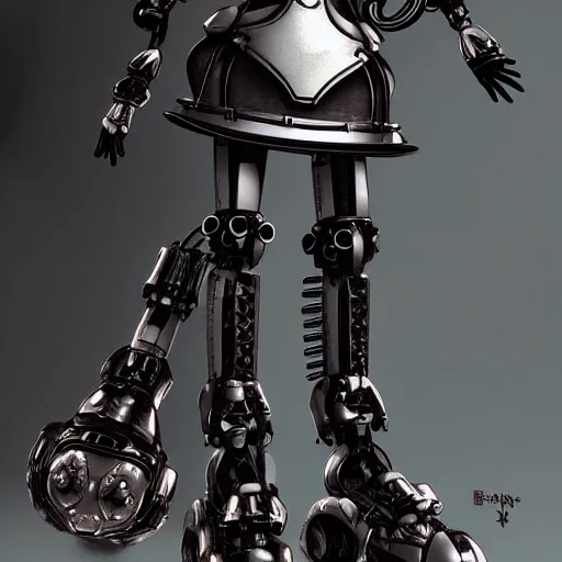 Prompt: cute fumo plush of a mechanical armor gothic maid robot, anime, vray