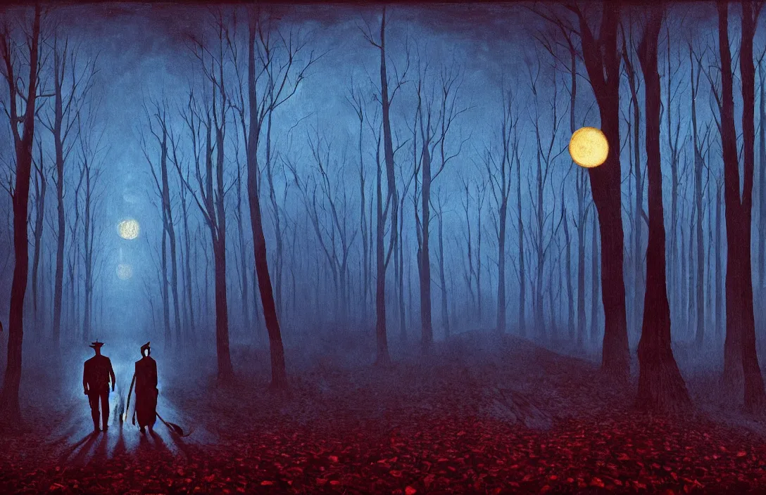 Prompt: ambiguous transition from night into day surviving painting emotional bond between the two divisionism intact flawless ambrotype from 4 k criterion collection remastered cinematography gory horror film, ominous lighting, evil theme wow photo realistic postprocessing illusion of motion magic painting by rob gonsalves