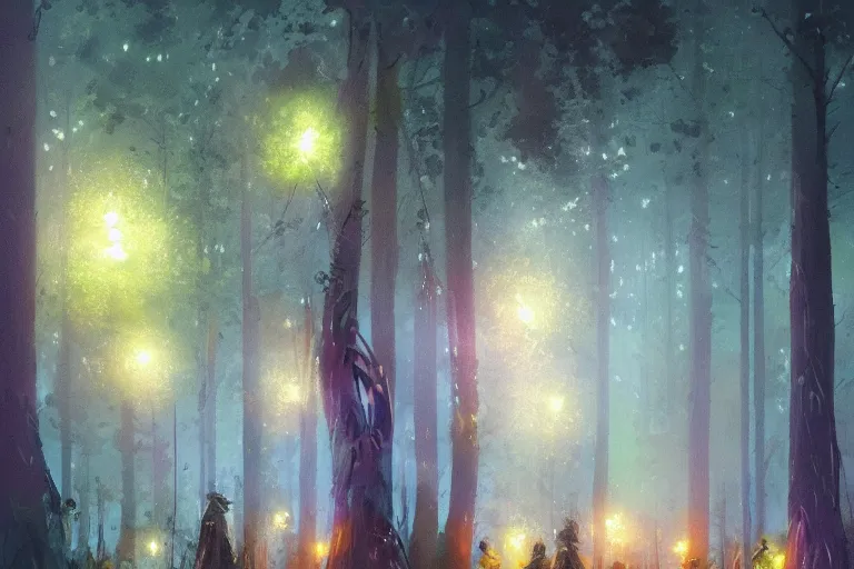 Prompt: Night forest with mushrooms of different sizes glowing with different colors, by greg rutkowski, trending on artstation