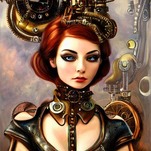 Image similar to Beautiful steampunk mechanical girl, detailed oil painting