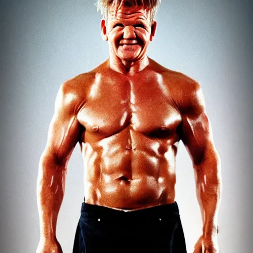 Image similar to gordon ramsay as a muscular bodybuilder