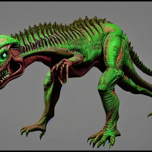 Image similar to Holographic thermography scan of dinosaur xenomorph chimera , unreal engine, 4k concept art and hyper realism