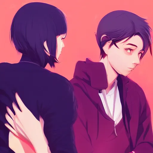 Image similar to One person is talking and is condescending and looks malicious. The other person is listening and is confused a bit. 4k, anime key visual, lois van baarle, ilya kuvshinov, rossdraws, artstation