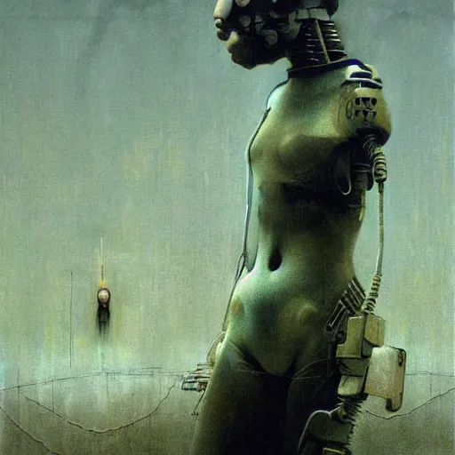 Image similar to A cute cyborg girl by Beksinski