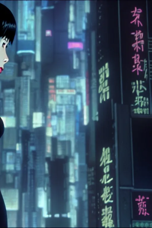 Image similar to film still from ghost in the shell, style of yoshii chie, cinematic, highly detailed