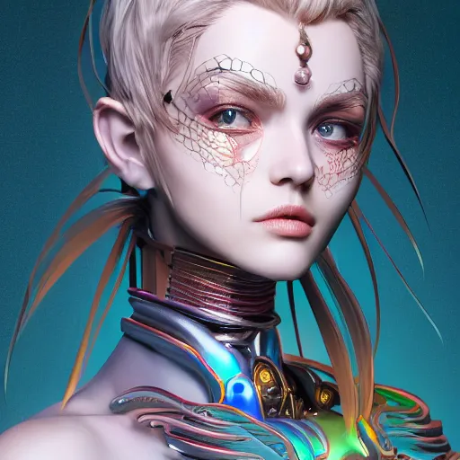 Image similar to studio portrait of lawful good colorful female holy mecha paladin absurdly beautiful, elegant, young sensual graceful woman, ultrafine hyperrealistic detailed face illustration by kim jung gi, irakli nadar, intricate linework, sharp focus, bright colors, matte, octopath traveler, final fantasy, unreal engine highly rendered, global illumination, radiant light, intricate environment