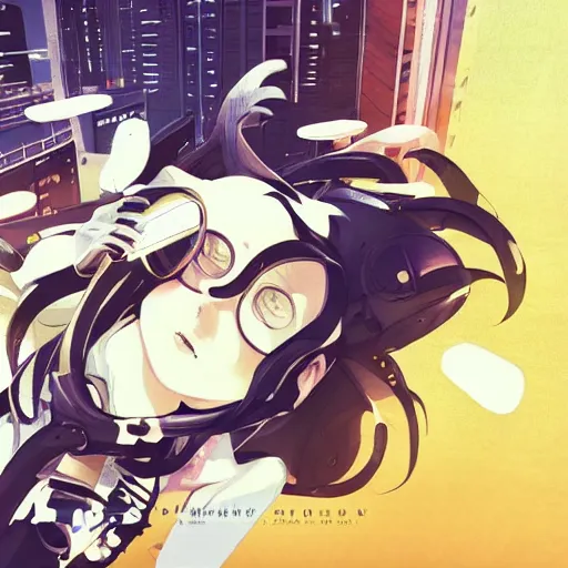 Image similar to Frequency indie album cover, luxury advertisement, yellow filter. Clean and detailed post-cyberpunk sci-fi close-up schoolgirl in asian city in style of cytus and deemo, blue flame, relaxing, calm and mysterious vibes, by Tsutomu Nihei, by Yoshitoshi ABe, by Ilya Kuvshinov, by Greg Tocchini, nier:automata, set in half-life 2, Matrix, GITS, Blade Runner, Neotokyo Source, Syndicate(2012), dynamic composition, beautiful with eerie vibes, very inspirational, very stylish, with gradients, surrealistic, dystopia, postapocalyptic vibes, depth of field, mist, rich cinematic atmosphere, perfect digital art, mystical journey in strange world, beautiful dramatic dark moody tones and studio lighting, shadows, bastion game, arthouse