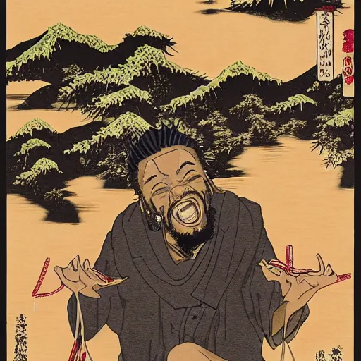 Prompt: ODB wu-tang rapping, portrait, style of ancient text, hokusai