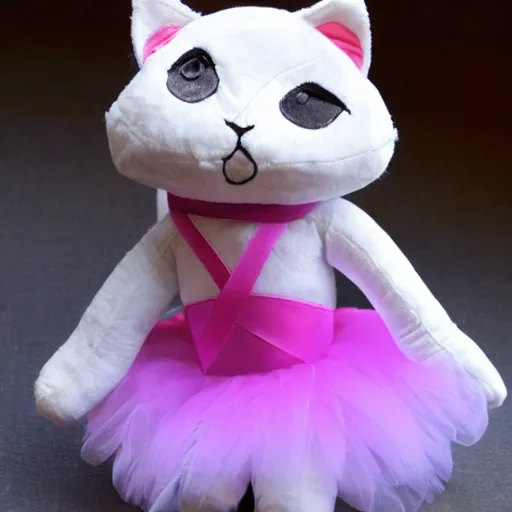 Prompt: plush cat toy dressed as a ballerina