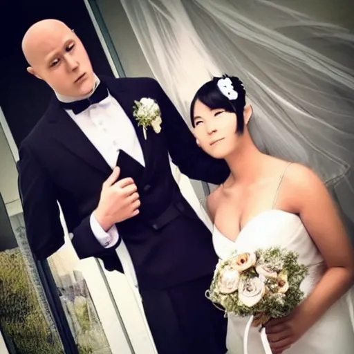 Prompt: saitama one punch man instagram couple's wedding photo shoot, perfect faces