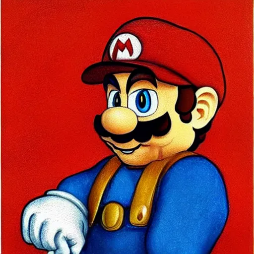 Image similar to a portrait of super - mario!!!!!!!! painting by da vinci ( ( ( ( mona lisa ) ) ) )