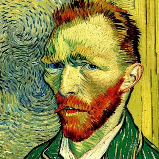 Image similar to van gogh painting of a man with insects in his eyes, bloody face, ugly teeth