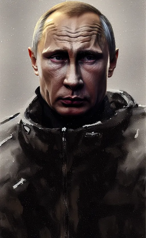 Prompt: detailed portrait of angry vladimir putin, volumetric light from below, merciless, cold, reflective military puffy coat with blood splats by ismail inceoglu dragan bibin hans thoma greg rutkowski alexandros pyromallis nekro rene maritte illustrated, perfect face, fine details, realistic shaded, fine - face, direct glaze