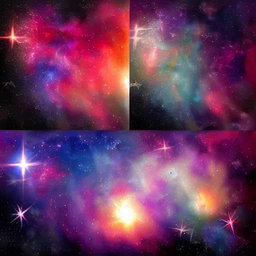 Prompt: complicated rabbit's face only with nebula space background, higher realistic, melting