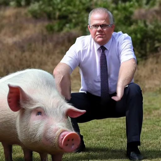 Image similar to scott morrison with the body of a pig