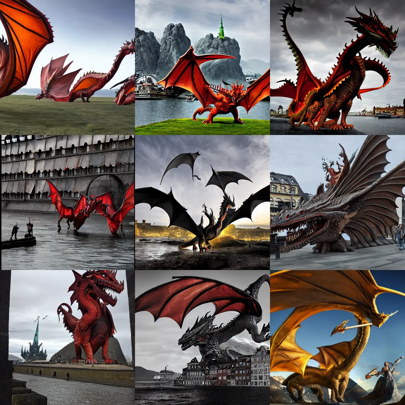 Prompt: D&D epic scene with dragons and mountains in Kopenhagen, denmark, in the style of Ron Arad