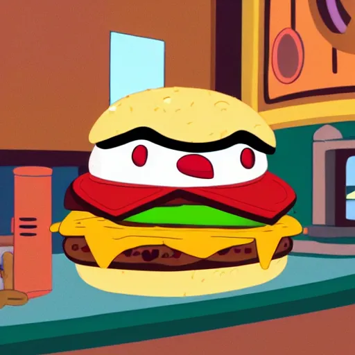 Prompt: Finn from adventure time eating a hamburger