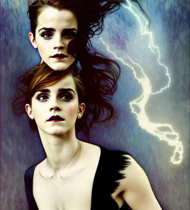 Image similar to emma watson stunning portrait of highly details androgynous ruby rose as desire from sandman, rockabilly style, white suit and black tie,, by egon shiele and alphonse mucha, with influence of jeremy mann, peter lindbergh, dave mckean, maurice sapiro, and frank moth, soft lightning, highly detailed, 8 k