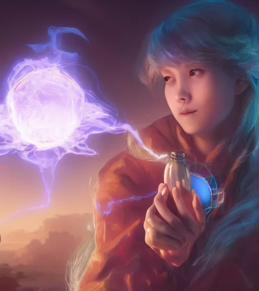 Image similar to girl holding a crystal ball of electric clouds highly detailed, trending on Artstation, Unreal Engine 4k, cinematic wallpaper by Stanley Artgerm Lau, WLOP, Rossdraws, James Jean, Andrei Riabovitchev, Marc Simonetti, and Sakimichan