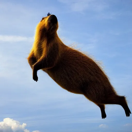 Prompt: capybara with angel wings flying in the sky