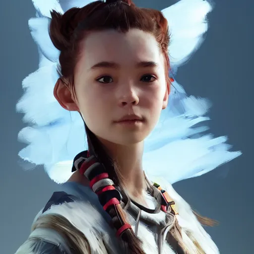 Image similar to beautiful Aloy from Horizon Zero Dawn, huggy-wuggy from poppy-playtime the video game, Yuumei, Yanjun Cheng, digital painting, portrait , cinematic lighting, highly detailed, concept art, Atmosphere, illustration, smooth, sharp focus, editor's pickup, trending on artstation, trending on deviantart