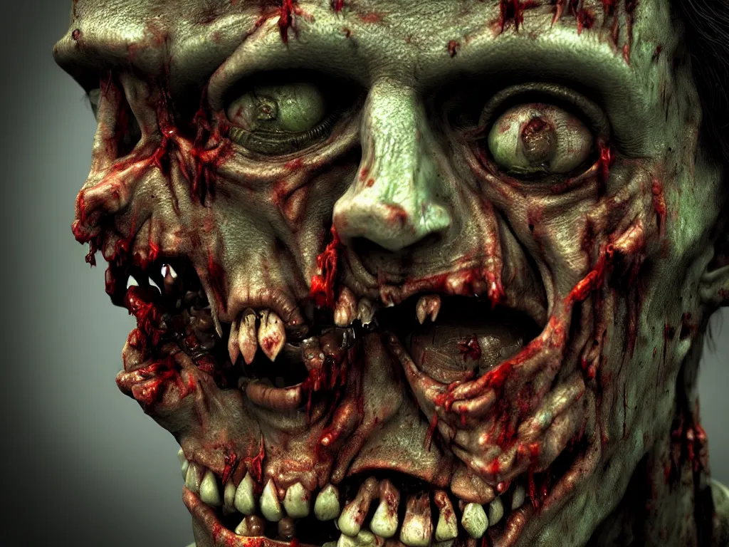 Image similar to zombie close up on a bus, grotesque, ugly, moody, 3 d, 3 d render, realistic, hdr, stan winston studios, dramatic lighting, cinematic lighting