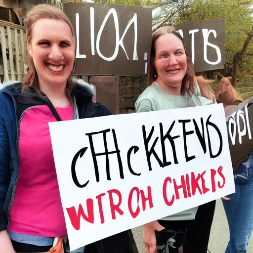 Image similar to 3 chickens holding signs