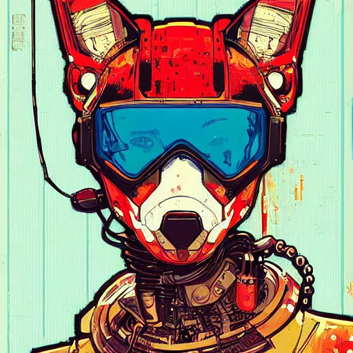Image similar to cyberpunk fox cyborg portrait illustration, pop art, splash painting, art by geof darrow, ashley wood, alphonse mucha, makoto shinkai