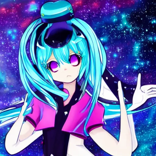 Prompt: Hatsune Miku the intergalactic space goddess of death