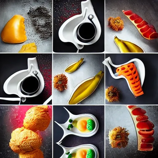 Image similar to strange and disgusting food, that is also futuristic, professional food photography