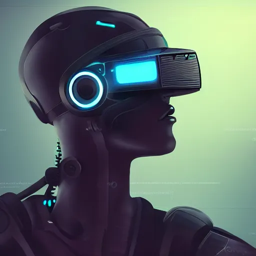 Image similar to cyberpunk bot wearing vr headset, sci - fi, portrait, illustration, artstaion, profile portrait,