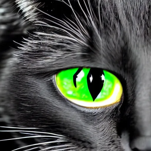 Image similar to evil black cat with green eyes ruling over the internet, beautiful composition, high contrast