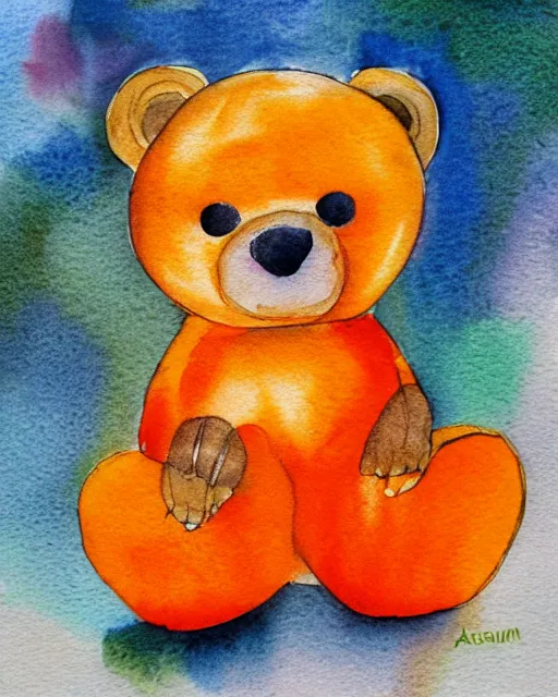 Prompt: cute bear persimmon watercolor by arti chauhan light color