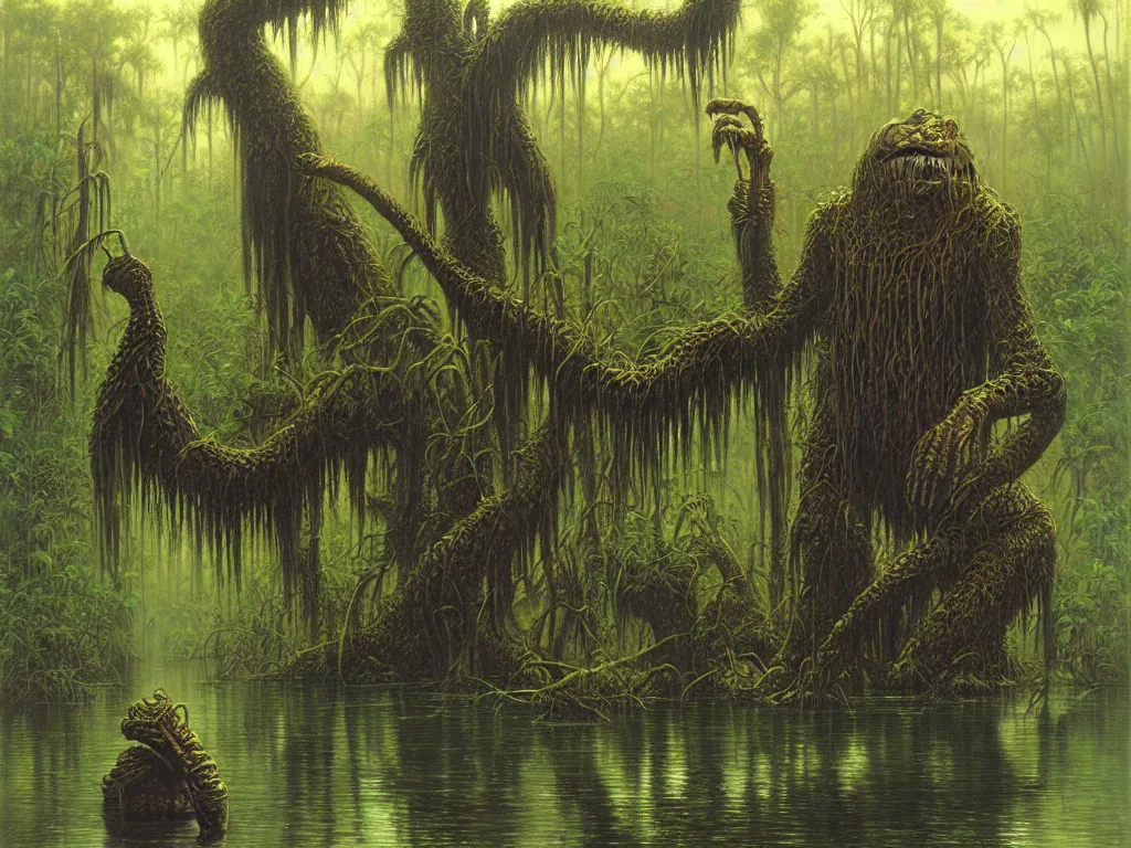 Image similar to Swamp Monster of the Florida Everglades, by George Caleb Bingham and Donato Giancola and Bob Eggleton