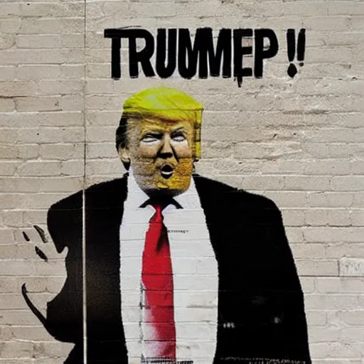 Prompt: donald trump by banksy, wall art, banksy,