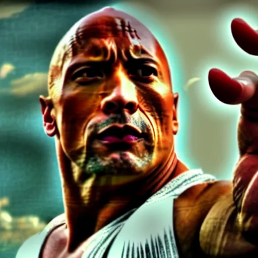 Image similar to film still of dwayne johnson as ip man, pose wing chun style