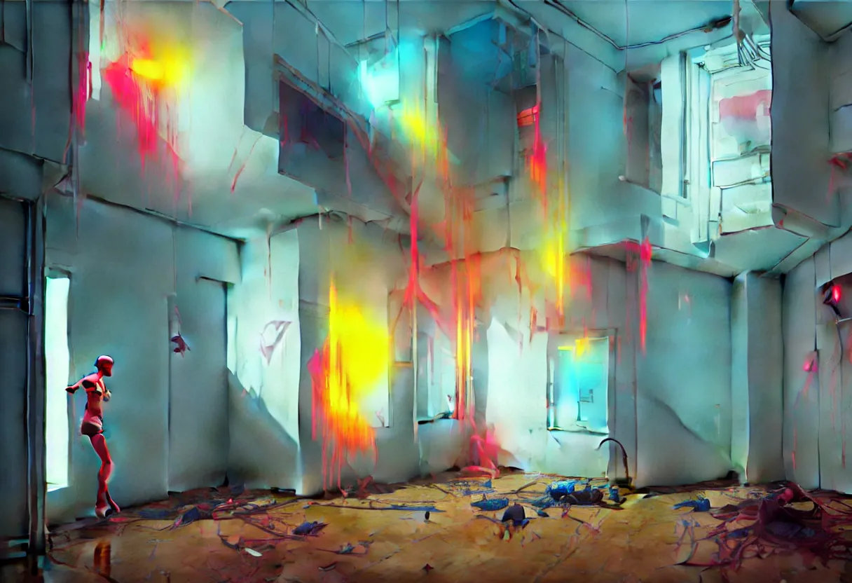 Prompt: sad and heartbreaking painting of an empty apartment in tel aviv, vivid colors, neon, art by ( ( ( kuvshinov ilya ) ) ) and wayne barlowe and francis bacon and artgerm and wlop and william - adolphe bouguereau