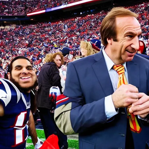 Prompt: saul goodman at a new england patriots game, photography,