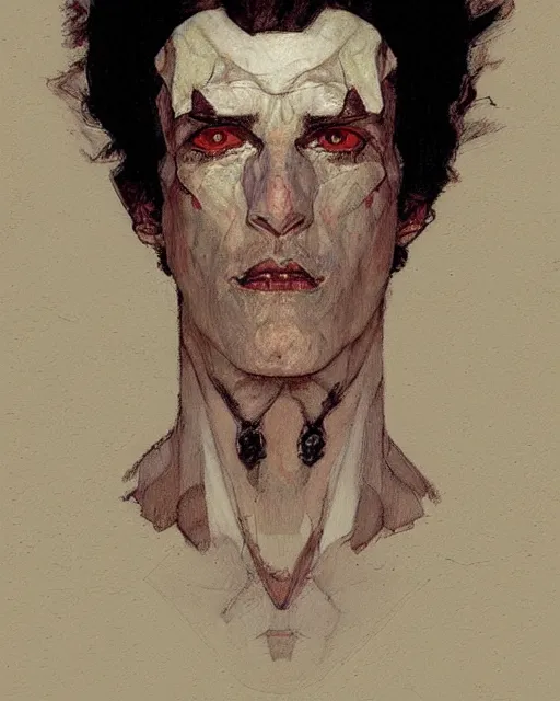 Image similar to portrait of mephisto by greg rutkowski in the style of egon schiele