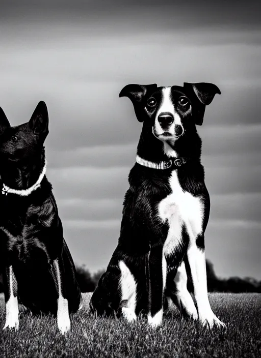 Image similar to two dogs black and white portrait white sky in background