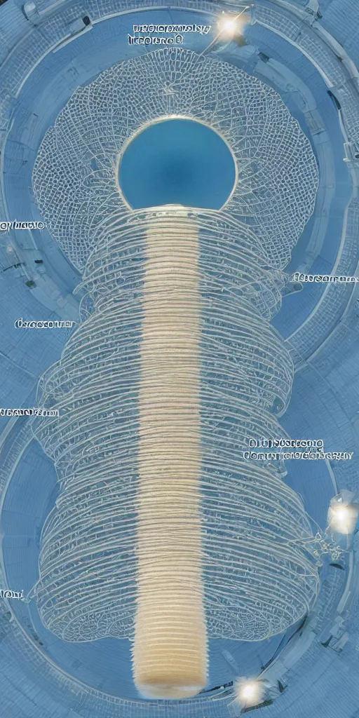 Image similar to Detailed Infographic by Moebius of a giant beautiful diatom hanging inside a space station, space station, space station