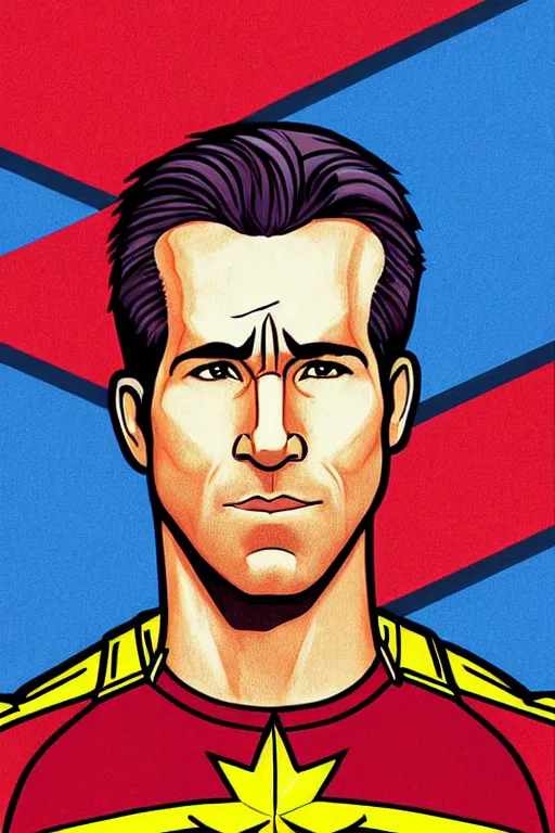 Prompt: Ryan Reynolds as Captain Marvel high quality digital painting in the style of James Jean